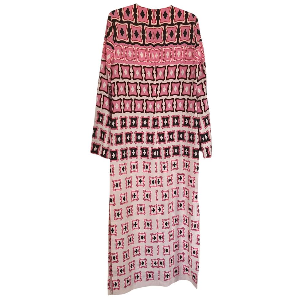 Zara Pink Geometric Print Long Sleeve Resort Travel Vacation Maxi Dress XS NWT - Picture 7 of 13